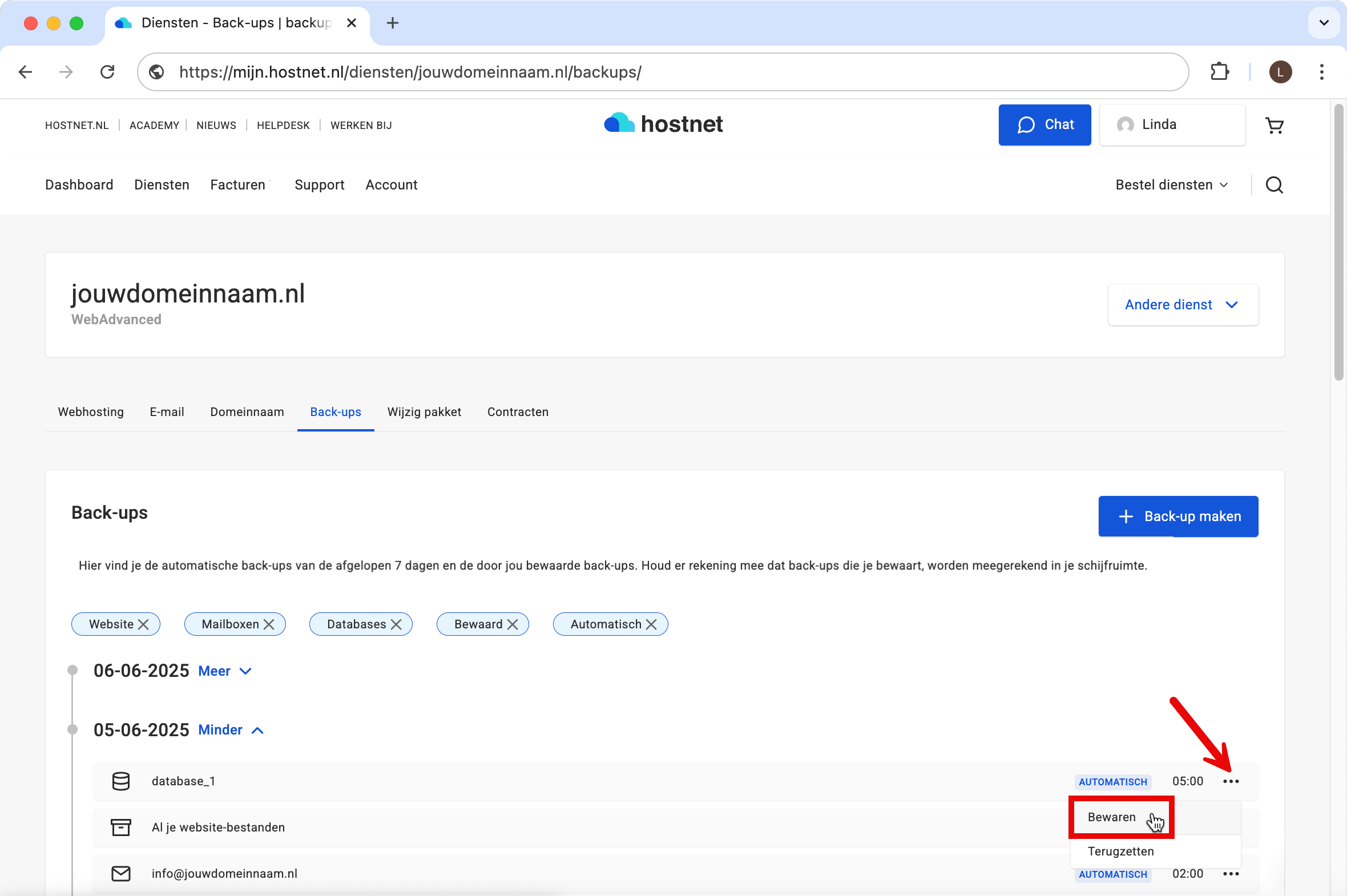 Automatische back-up bewaren